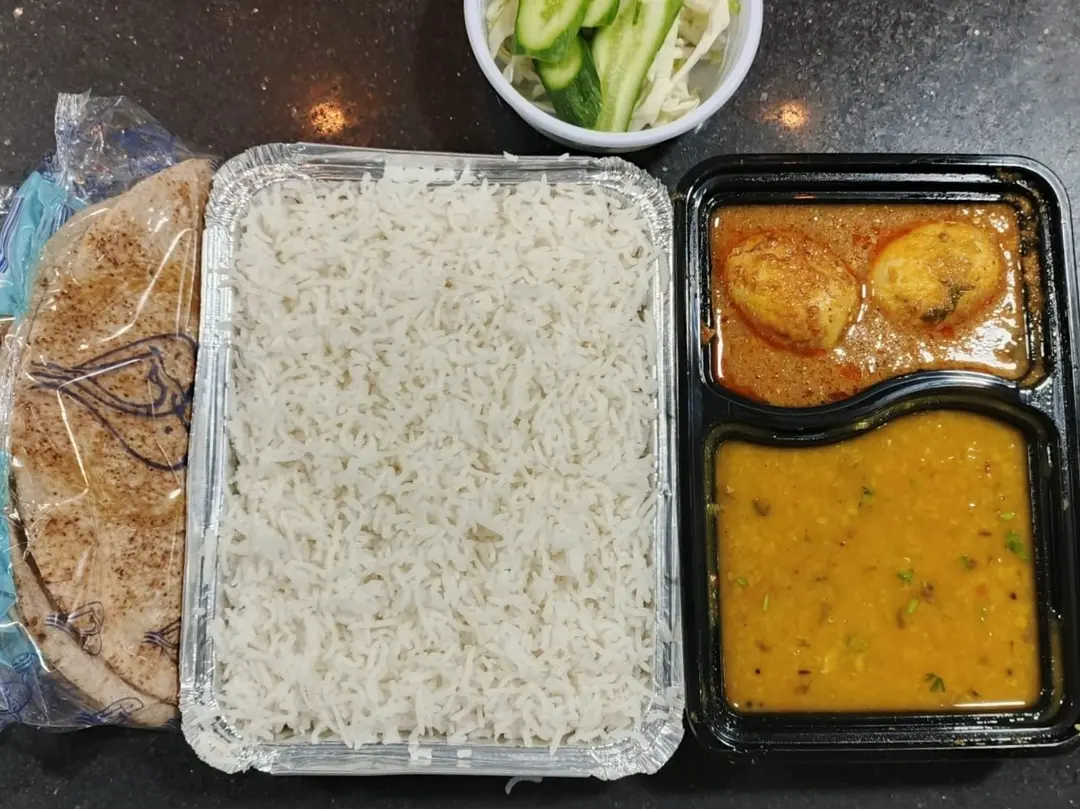 Compartment Meal with Dal and Egg Curry
